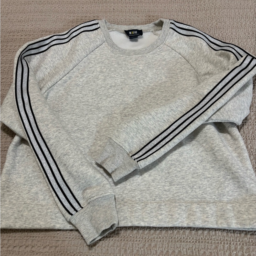 Mauve Light Gray Crewneck Sweatshirt with Black Stripe Sleeves